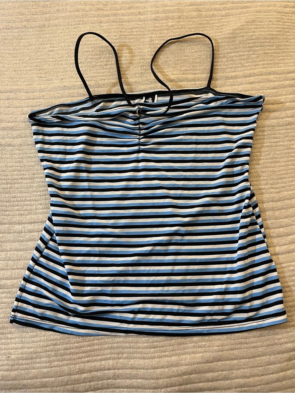 Morbid Threads Womens Medium Blue Black Stripe Cami Tank Top Ruched Y2K Goth Emo